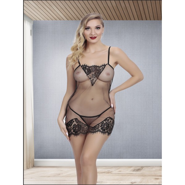Cicimshop Siyah Dantel ve Tül Detaylı Transparan Seksi Fantazi İç Gösteren Gece Elbisesi Cicimshop Siyah Dantel ve Tül Detaylı Transparan Seksi Fantazi İç Gösteren Gece Elbisesi